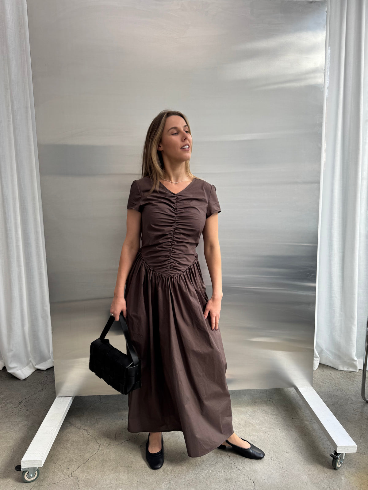 Hannah Gathered Dress - Cacao